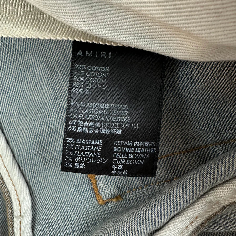 Amiri Clay Indigo Red Flannel Core Applique Logo Jeans